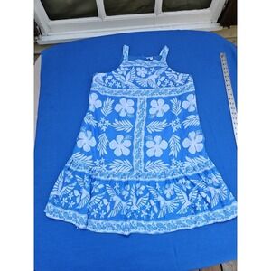 Crown & Ivy Shift Dress Tropical Hawaiian Hibiscus Blue/White Lined Size Medium